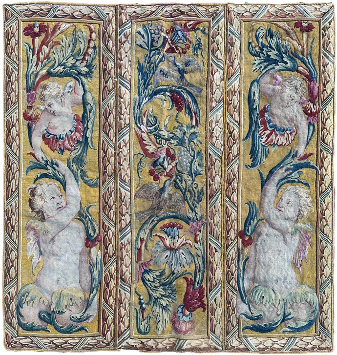 3x3 Extraordinaire Antique French Tapestry Louis XVI Beauvais 89x88cm Silk 18c.