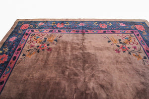 9x12 Antique Art Deco Rug Walter Nichols Rug Chinese Beige Purple Mandarin 
