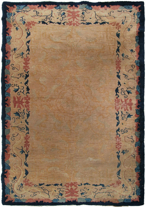 4x7 Rare Antique Art Deco Chinese 1920 4x7 Art Deco  Chinese Abstract Beige