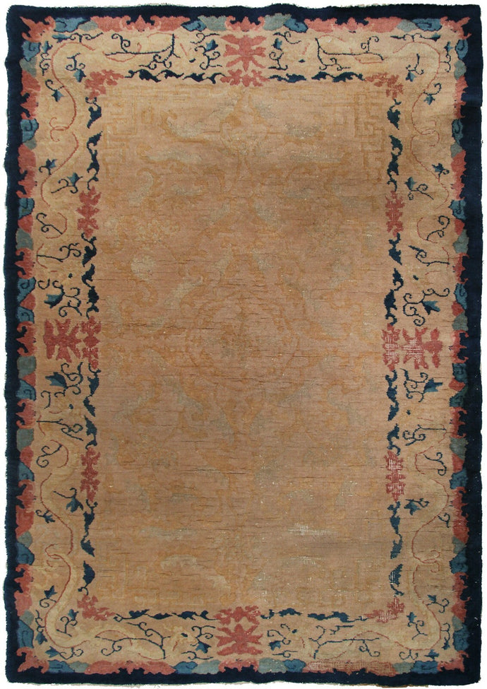 4x7 Rare Antique Art Deco Chinese 1920 4x7 Art Deco  Chinese Abstract Beige