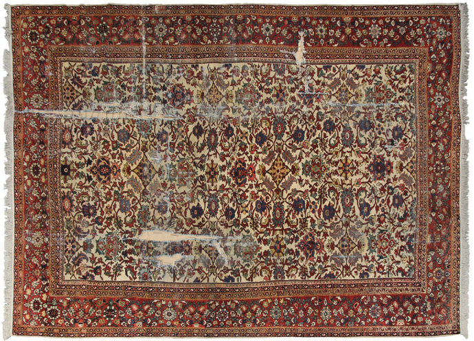 10x14 Repairman's Dream Antique Sultanabadd Rug Handmade Rug Geometric  c.1890