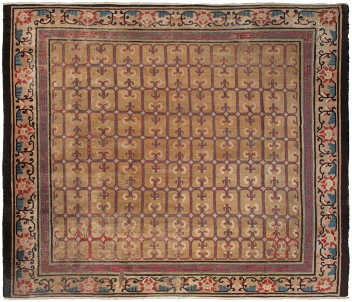 10x10 Rare Antique Peking Ninghshia Art Deco Rug Chinese Beige 285x305cm C.1860