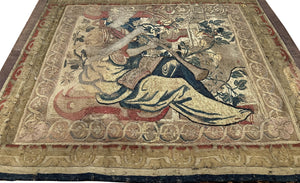 3x4 Antique Flemish Tapestry Wool & Silk Musical Art Nouveau  17th century 