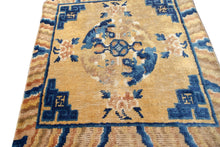 Load image into Gallery viewer, 2&#39;x2&#39; Collector Antique Fou Dog Art Deco Ningxia Rugs Yellow Beige 18th Century 

