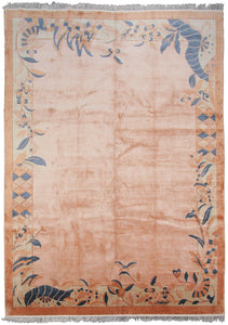 Rare Vintage Art Deco Rug Silk Chinese Rug Art Nouveau Handmade Rug Pink 8x11