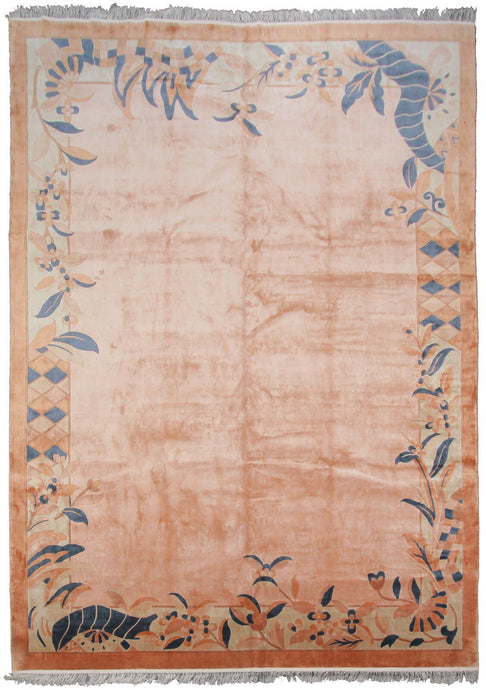 Rare Vintage Art Deco Rug Silk Chinese Rug Art Nouveau Handmade Rug Pink 8x11