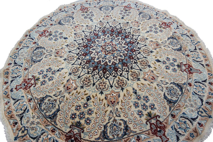 Rare 5' Round Nain Rug Beautiful Wool & Silk Authentic Handmade Rug 147cmx147cm