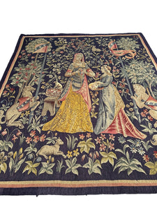 Antique French Aubusson Tapestry Rare Wool & Silk  Renaissance c.1890 132x155cm