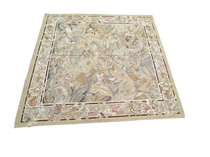 9x9 Vintage French Aubusson Tapestry Rug Art Nouveau Bold  Square 256cm x 285cm
