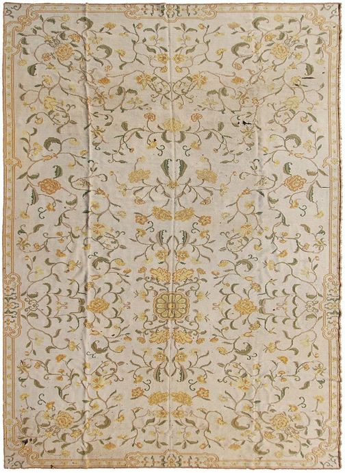 Vintage Flatwoven European Needlepoint Geometric Overall Wear & Tear 9x16