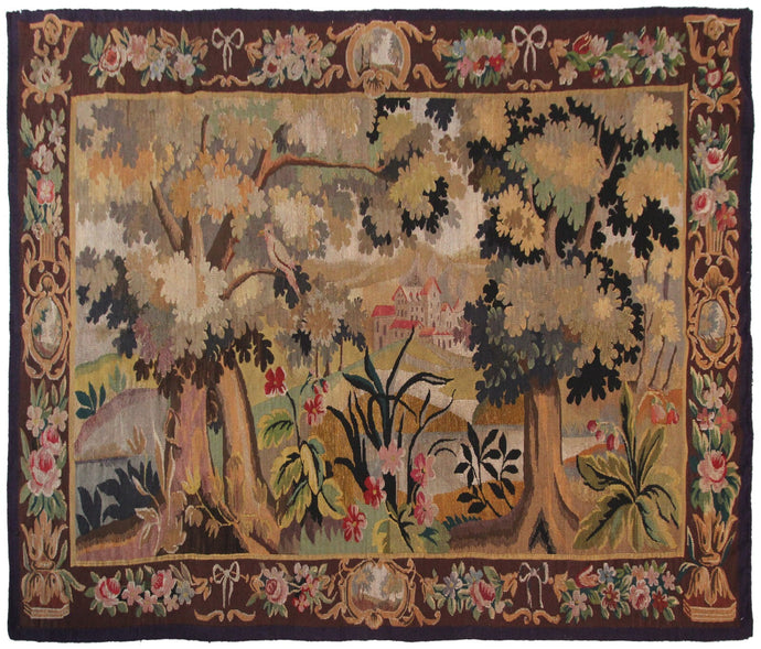 5X7 Antique Tapestry Verdure Tapestry Large Handmade French Tapestry  1900