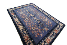 Load image into Gallery viewer, 4x6 Rare Antique Ninghshia Art Deco Rug Chinese Rug Peking Blue 130x185cm C.1900
