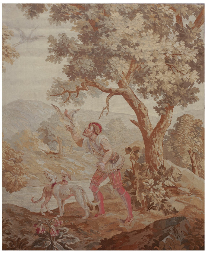 5X6 Antique Flemish Tapestry Fine Wool & Silk Tapestry 152cmx183cm Beige C.1880