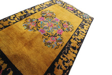 Load image into Gallery viewer, 4x7 Antique Art Deco Rug Antique Chinese Rug Walter Nichols Gold Black 122x203cm
