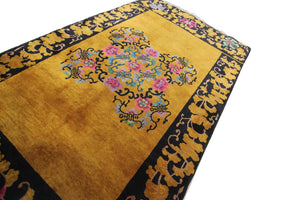 4x7 Antique Art Deco Rug Antique Chinese Rug Walter Nichols Gold Black 122x203cm