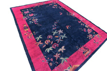 Load image into Gallery viewer, 9x12 Fine  Antique Art Deco Rug Walter Nichols 275cmx348cm Blue Carpet C. 1920

