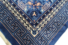 Load image into Gallery viewer, 8x11 Vintage Art Deco Rug Dragon Heads Bats Chinese 251cm x335cm Blue Rug c.1960
