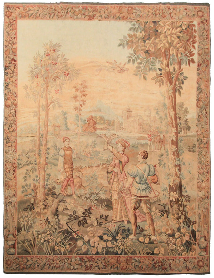 7x9 Antique Flemish Tapestry Fine Wool & Silk Tapestry Rare Tapestry  c.1850