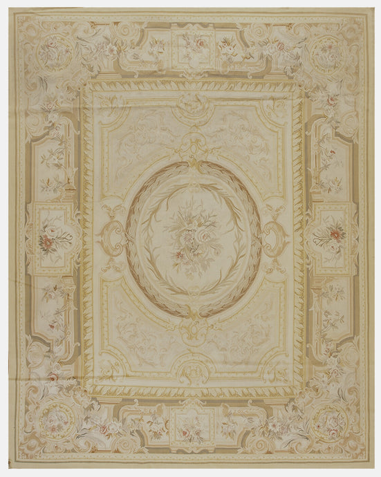 8x11 Estate Vintage French Aubusson Rug Handwoven Soft Beige Rug Area Rug 8x10 