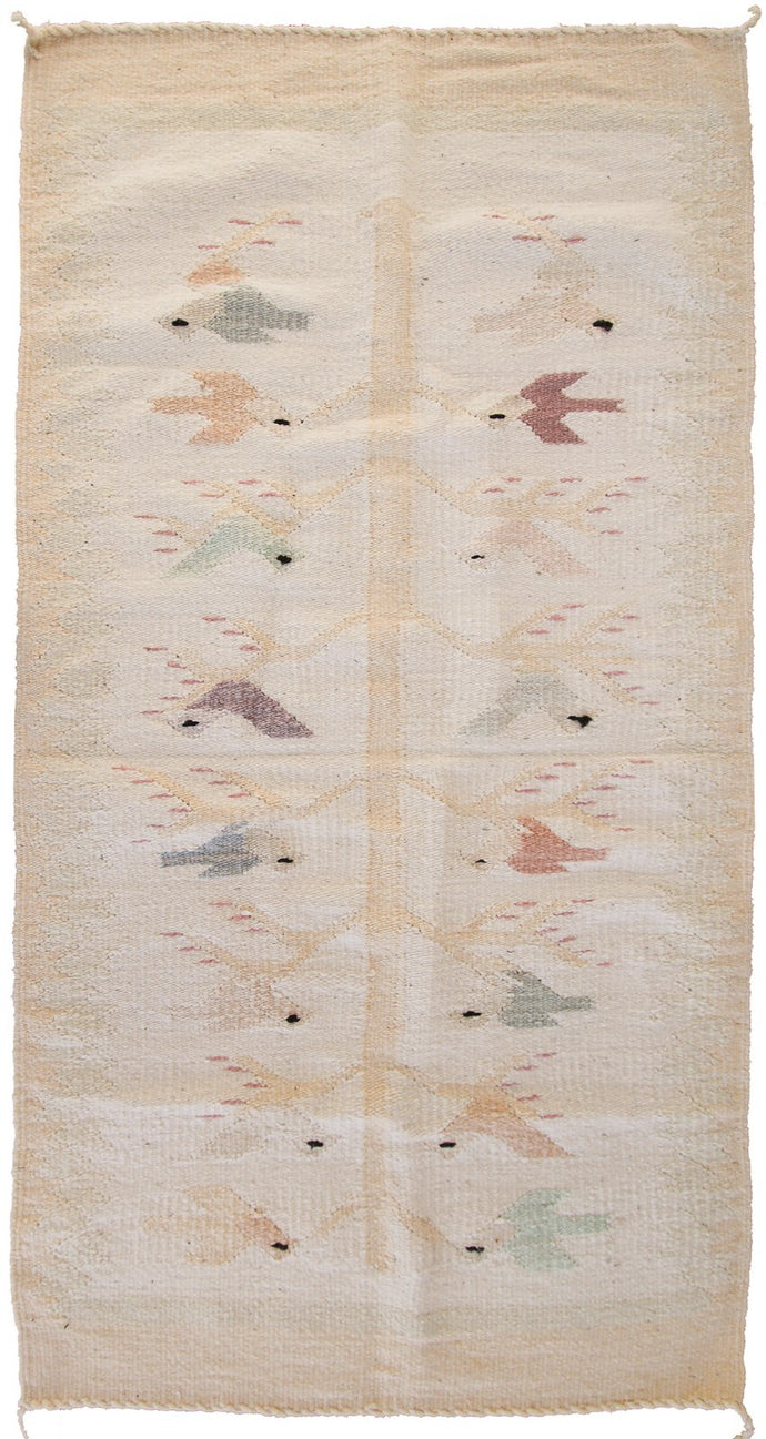  3x5 Antique Navajo Design Rug Flatwoven Rare Geometric Tree of Life  Tapestry