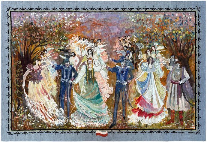 7x10 Vintage European Tapestry Art Nouveau Dance Celebration Tapestry 203x292cm