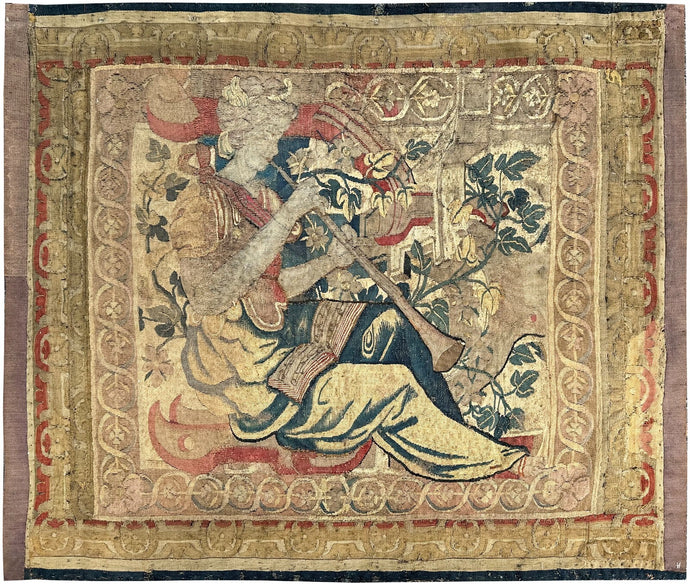 3x4 Antique Flemish Tapestry Wool & Silk Musical Art Nouveau  17th century 