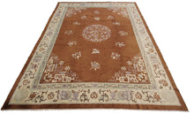Load image into Gallery viewer, 9x12 Antique Peking Chinese Art Deco Brown Rug Fish Handmade Ninghshia  C.1890
