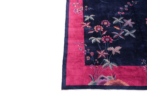 9x12 Fine  Antique Art Deco Rug Walter Nichols 275cmx348cm Blue Carpet C. 1920