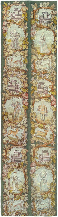 2x7 Antique English Tapestry Needlepoint  Wool Silk Human C.1920 56cmx218cm