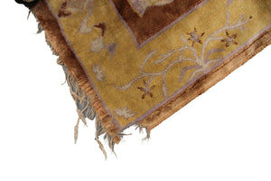 Antique Dragon Rug Chinese Peking Khotan Tapestry 4x6 Brown 130cmx191cm  C.1880