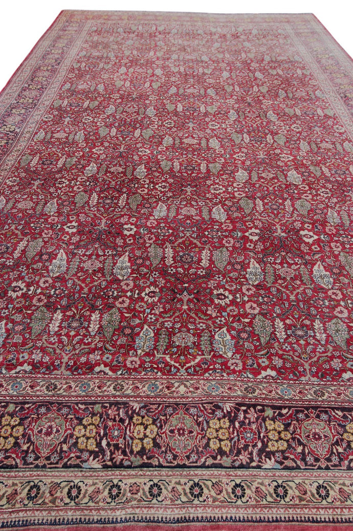 9'x16' Fine Antique Rug Traditional Incredible Rare Leaf Area Rug Red c.1890
