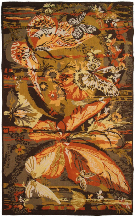  3x6 Vintage French Tapestry Handmade Tapestry Herve Art Nouveau Tapestry Rug