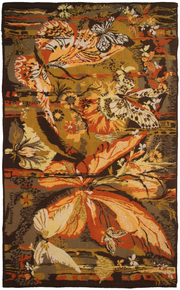  3x6 Vintage French Tapestry Handmade Tapestry Herve Art Nouveau Tapestry Rug