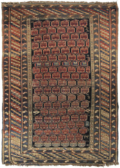 4X6 Authentic Antique Caucasian Shirvan Rug Kuba Blue 117cmX173cm c.1880