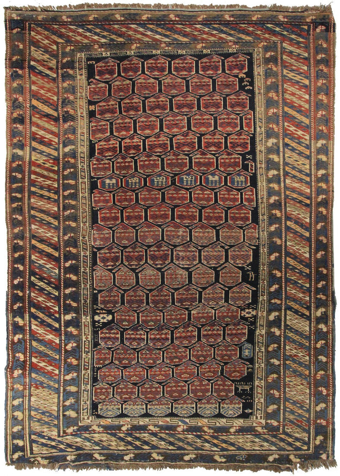 4X6 Authentic Antique Caucasian Shirvan Rug Kuba Blue 117cmX173cm c.1880