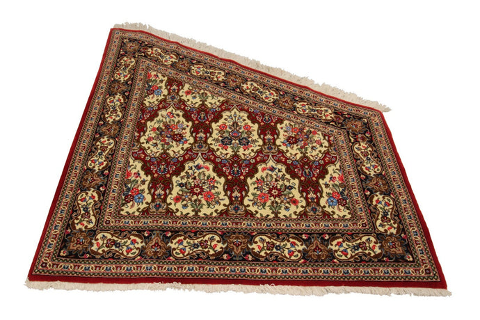 4x4 Rare Vintage Qouum Kork Wool Rug Trapezoid Fine Handmade Rug Gold  c.1950