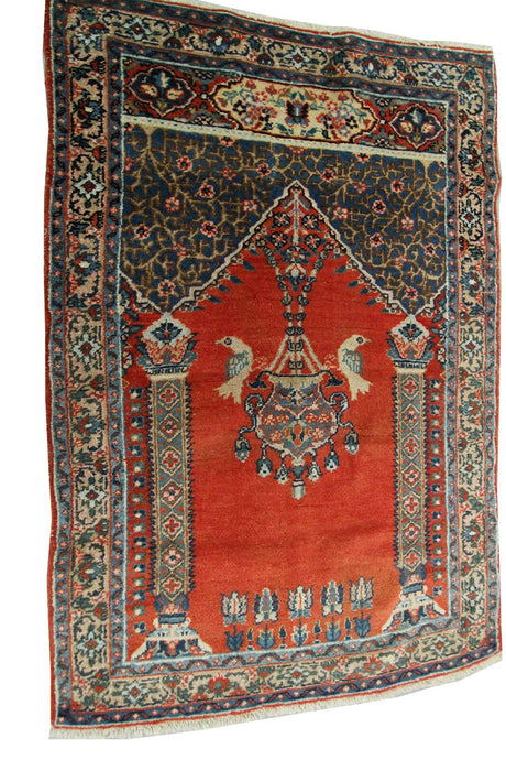 3x4 Antique Traditional Oriental Rug HandmadeTapestry  Red C.1900