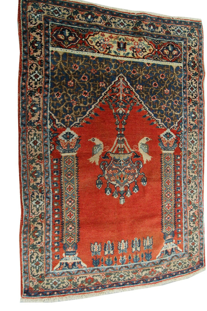 3x4 Antique Traditional Oriental Rug HandmadeTapestry  Red C.1900