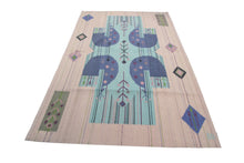 Load image into Gallery viewer, 5x6 Vintage European Kilim Flatwoven Rug Art Deco Signed  145x 191cm Tapestry 
