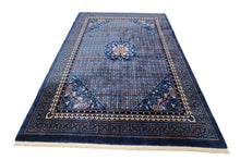 Load image into Gallery viewer, 8x11 Vintage Art Deco Rug Dragon Heads Bats Chinese 251cm x335cm Blue Rug c.1960
