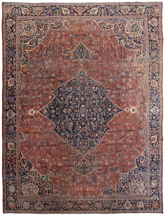 13'x17' Rare Antique Fine Rug Geometric Fereggaan Rust (392cmx529cm) C.1890 