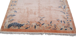 Rare Vintage Art Deco Rug Silk Chinese Rug Art Nouveau Handmade Rug Pink 8x11