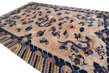 Load image into Gallery viewer, 5x8 Vintage Art Deco Rug Dragon Rug Chinese Peking Rug Beige 153cm x 244cm
