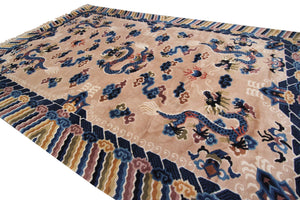 5x8 Vintage Art Deco Rug Dragon Rug Chinese Peking Rug Beige 153cm x 244cm