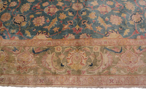  10x13 Rare Antique Rug Oushak Rug Fine Blue Oriental Carpet 305cm x 401cm