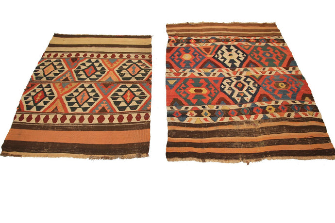 Two Antique Caucasian Shirvan Kelims Rugs 4x5 112x135cm Flat Woven 4x4 97x114cm