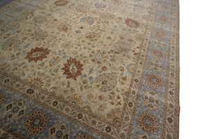 10x14 Vintage Oushak Rug Mahhal Blue Rug Handmade Rug Beige Blue