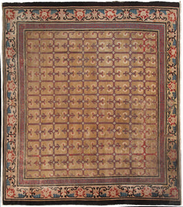 10x10 Rare Antique Peking Ninghshia Art Deco Rug Chinese Beige 285x305cm C.1860