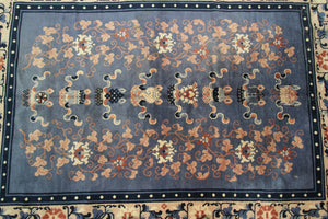 4x6 Rare Antique Ninghshia Art Deco Rug Chinese Rug Peking Blue 130x185cm C.1900