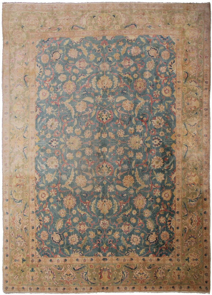  10x13 Rare Antique Rug Oushak Rug Fine Blue Oriental Carpet 305cm x 401cm